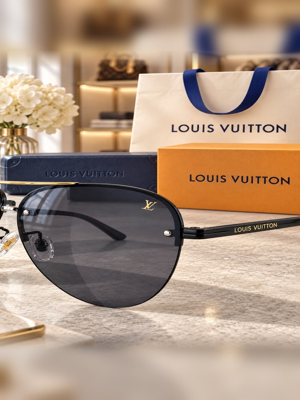 Louis Vuitton Black Gold Pilot Shades - Picture 4 of 6